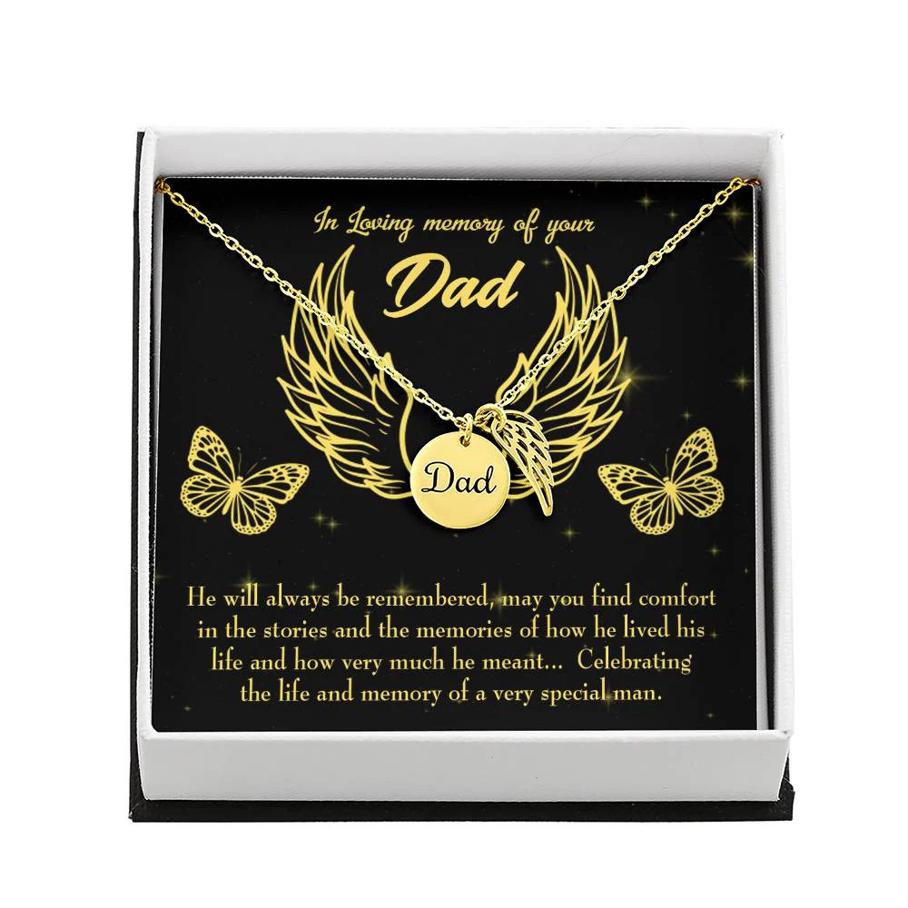 Memory of a Special Man Dad Angel Wing Necklace Gold Finish Luxury Box